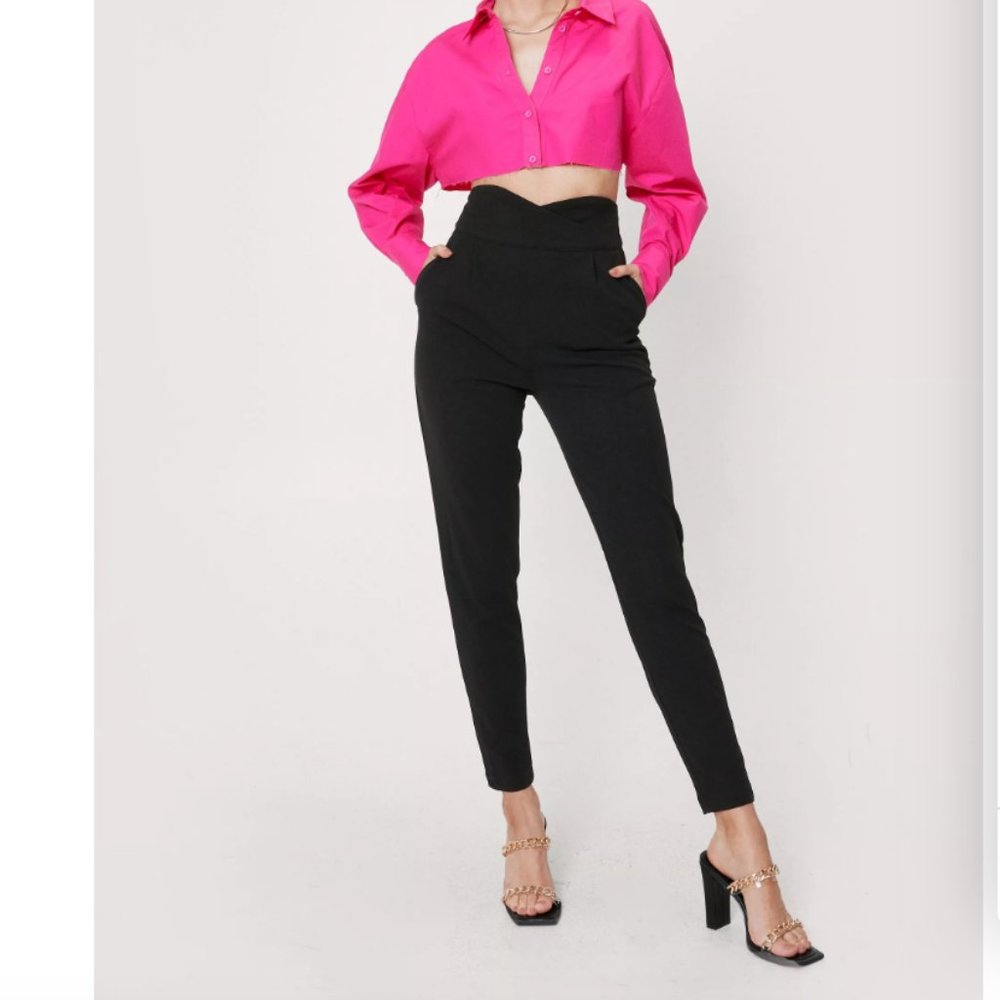 Fitted Wrap Waist Tailored Pants